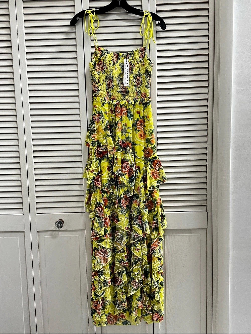 alice + olivia Floral Ruffle Maxi Dress in Yellow & Green NWT